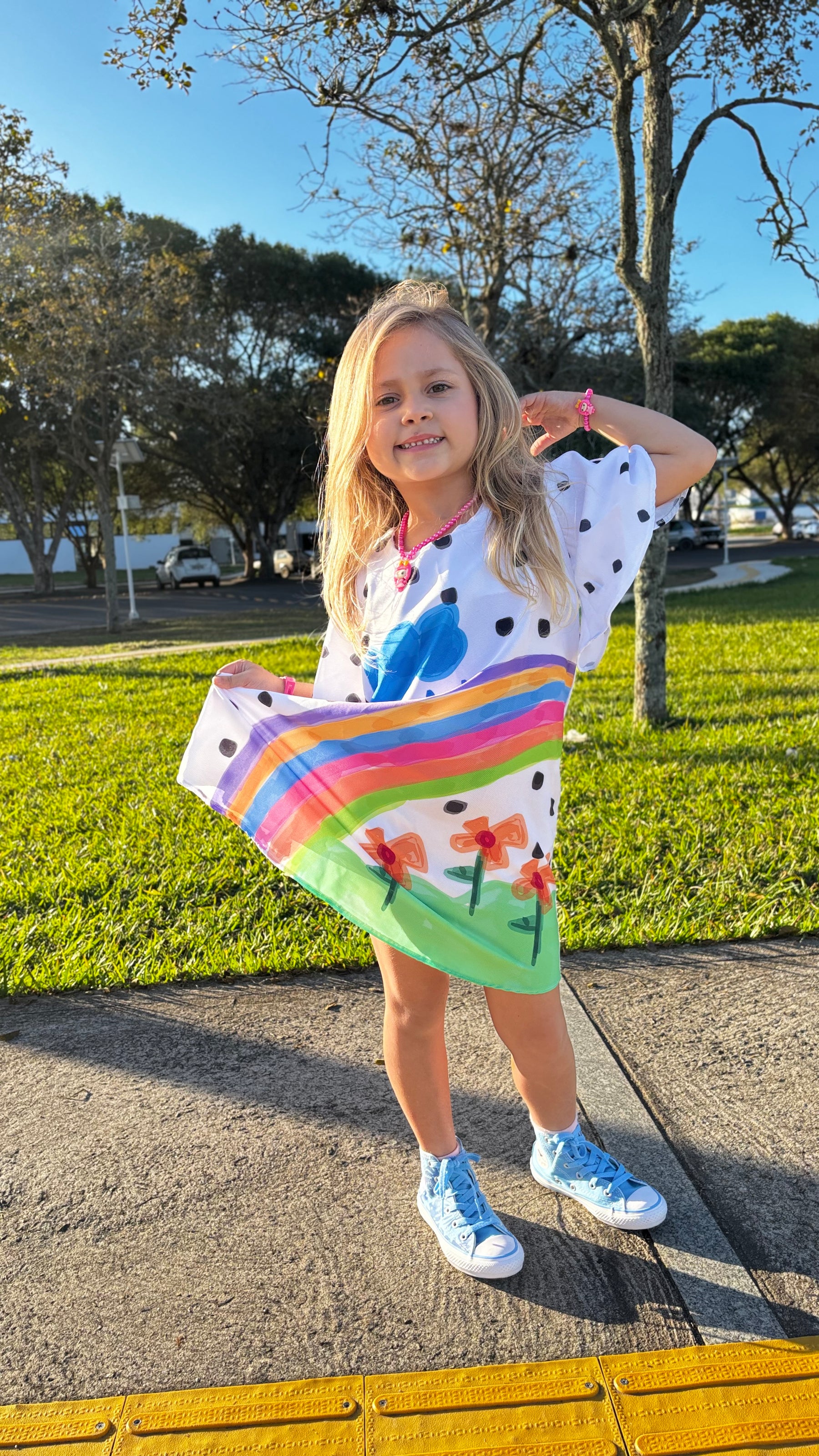 Vestido Infantil Estampa Arco-Íris da Imaginação | Lá Colorê
