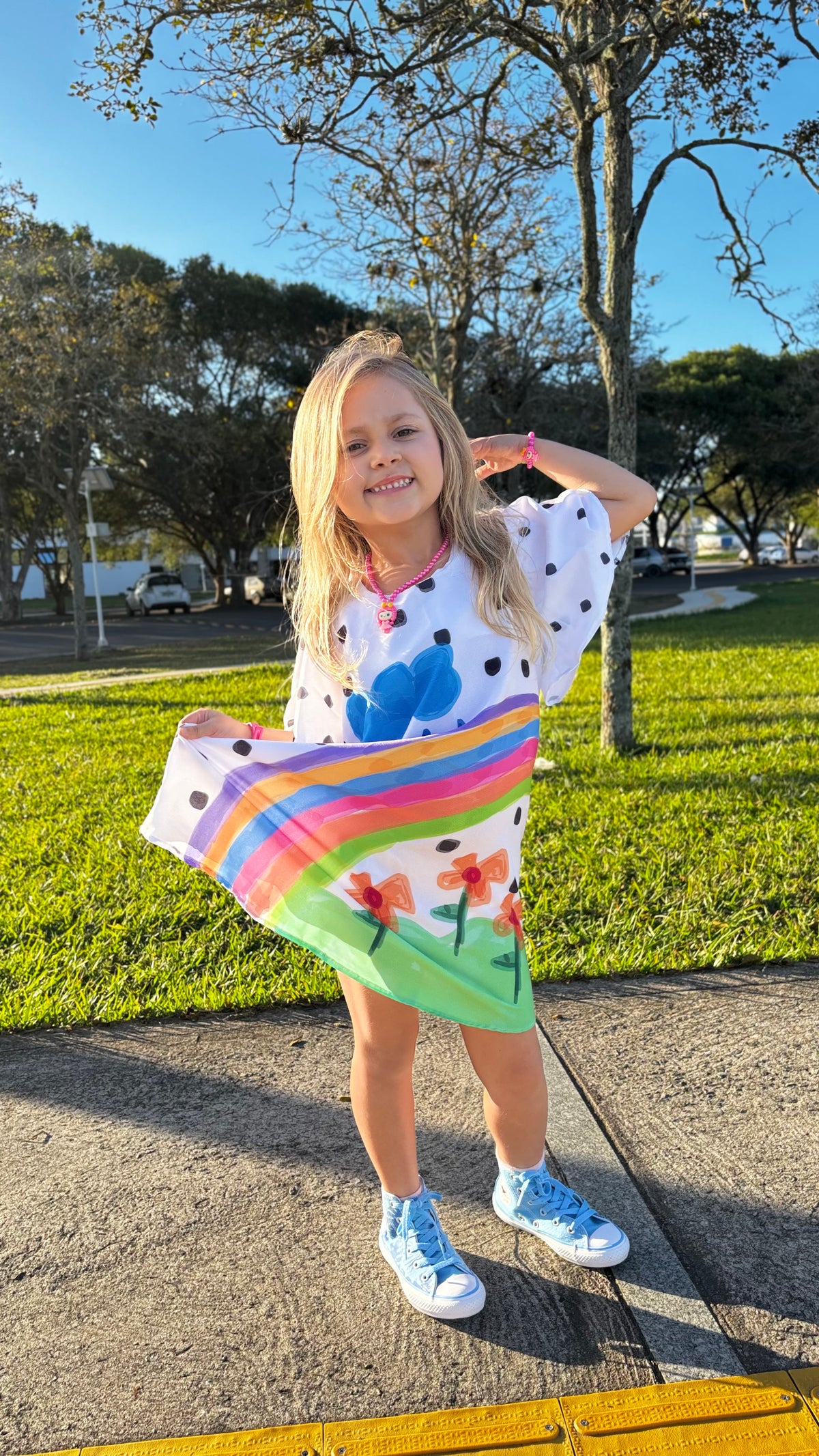 Vestido Infantil Estampa Arco-Íris da Imaginação | Lá Colorê