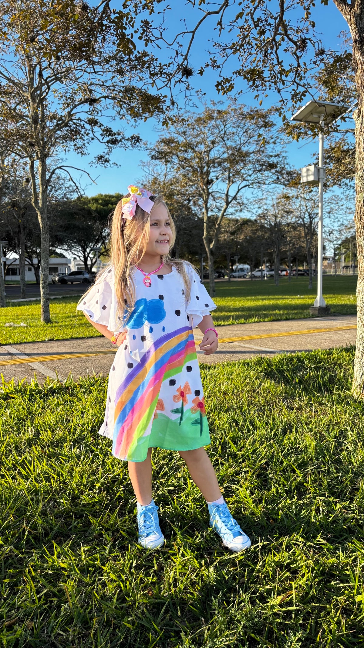 Vestido Infantil Estampa Arco-Íris da Imaginação | Lá Colorê