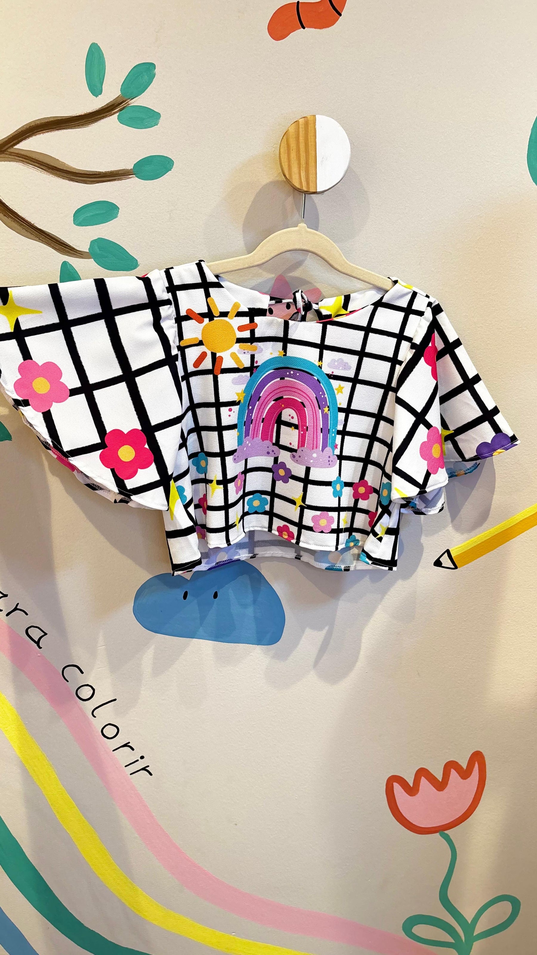 Conjunto Infantil Estampa Rainbow Xadrez | Lá Colorê