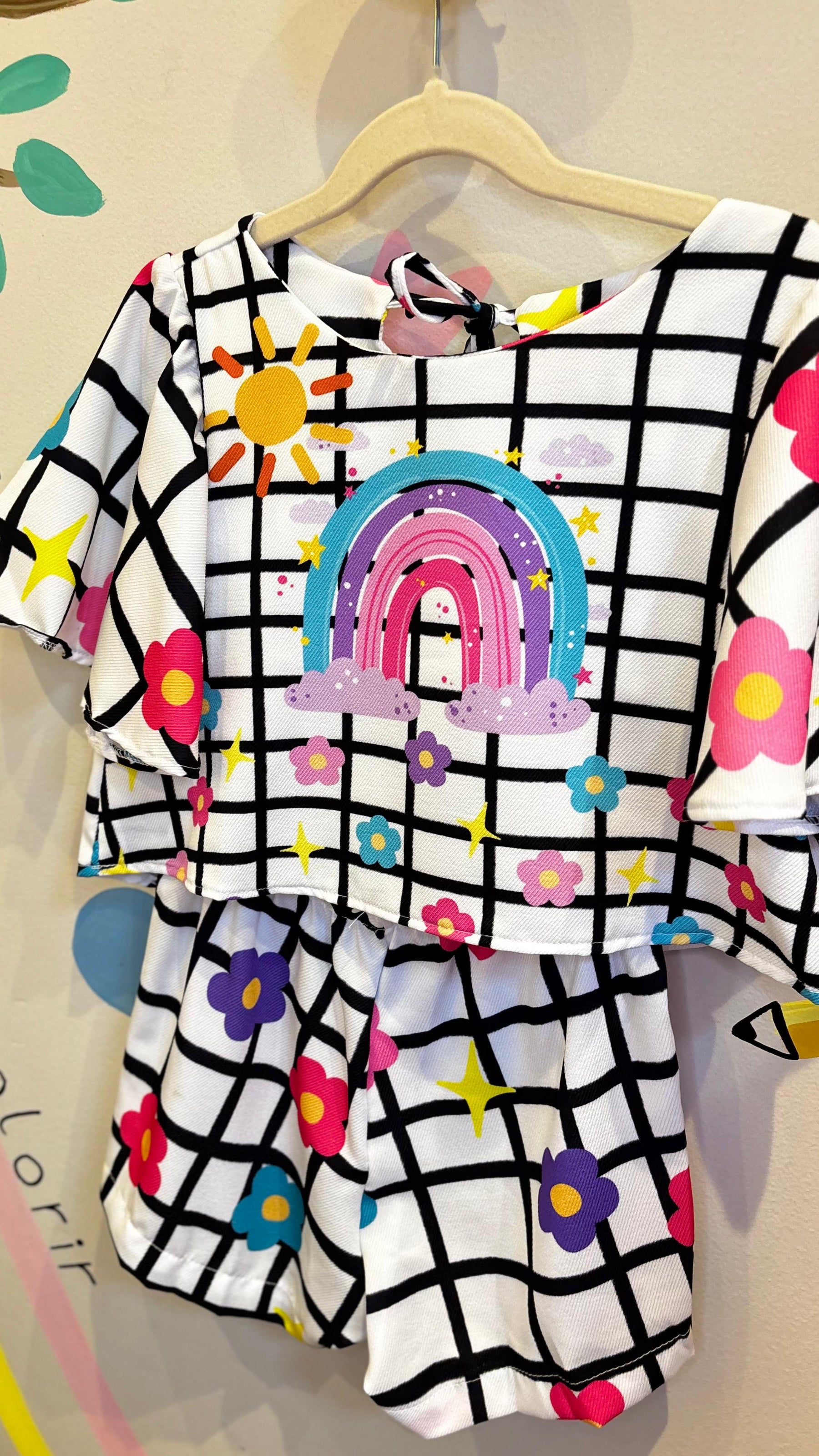 Conjunto Infantil Estampa Rainbow Xadrez | Lá Colorê