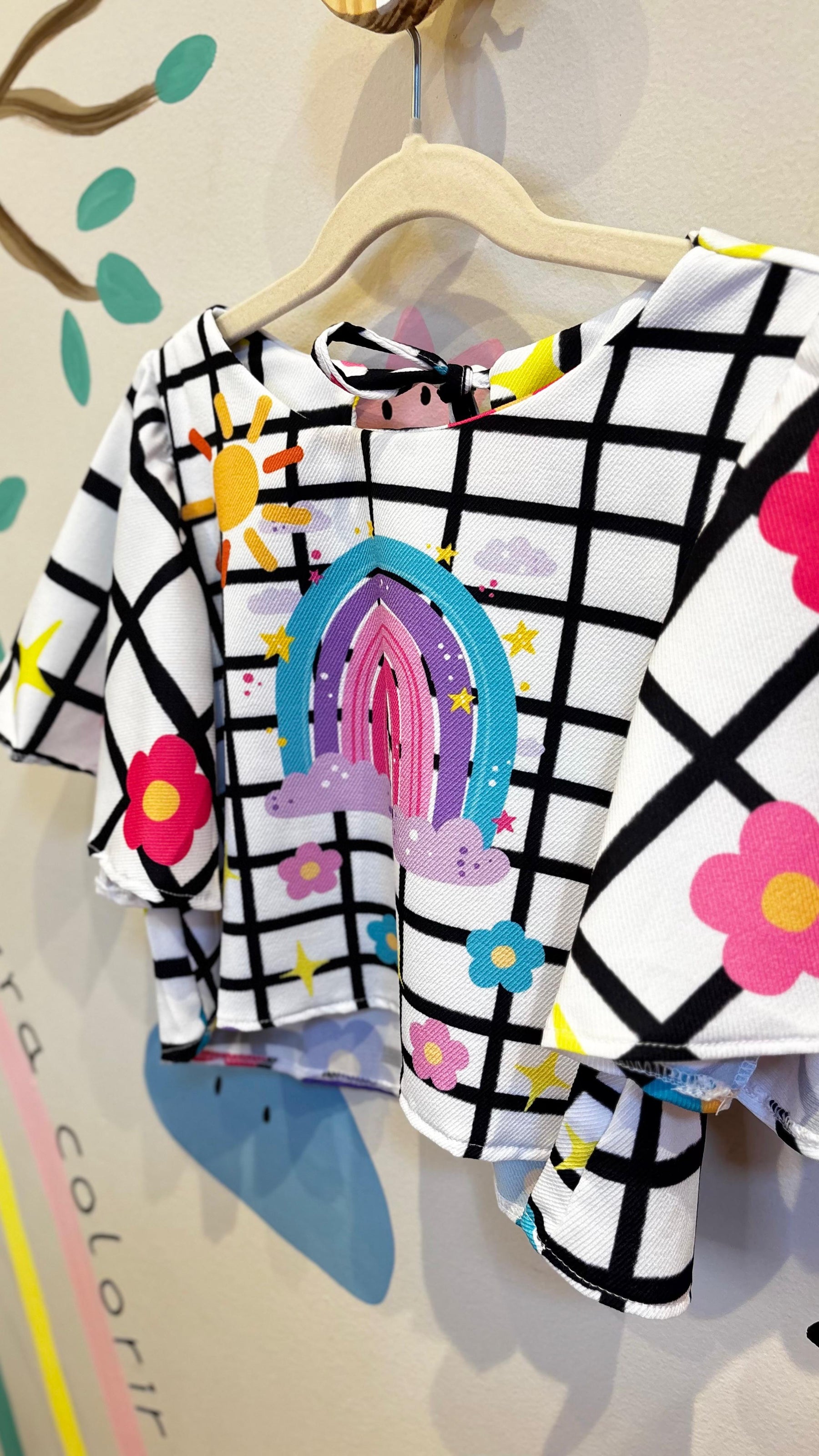 Conjunto Infantil Estampa Rainbow Xadrez | Lá Colorê