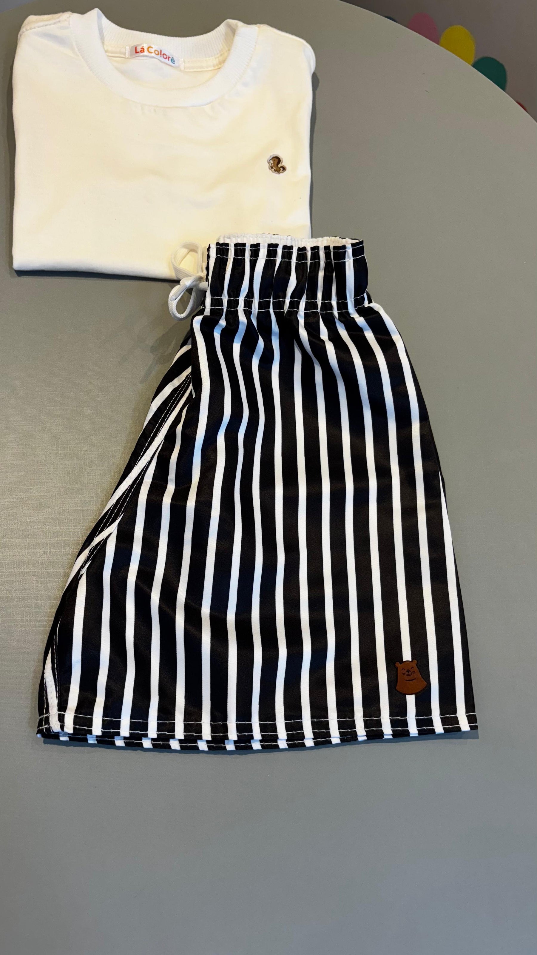 Short Infantil Tactel Premium - Estampa Listrado Preto | Lá Colorê