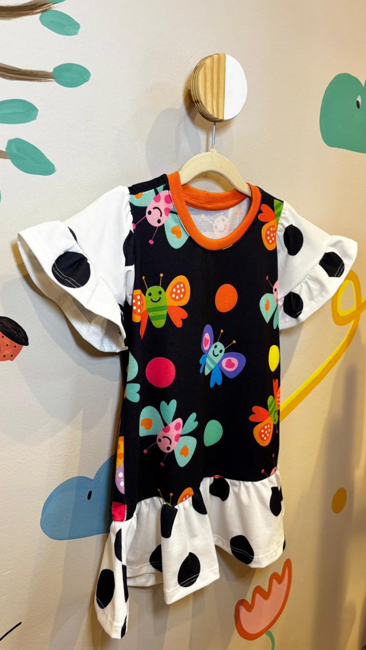 Vestido Infantil Estampa Borboleta Poá | Lá Colorê