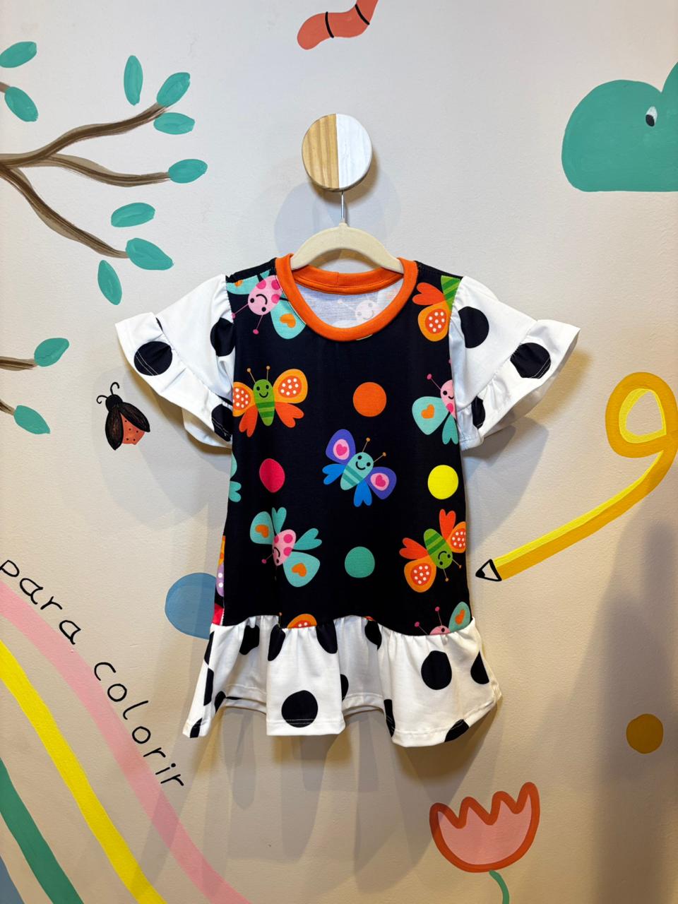 Vestido Infantil Estampa Borboleta Poá | Lá Colorê