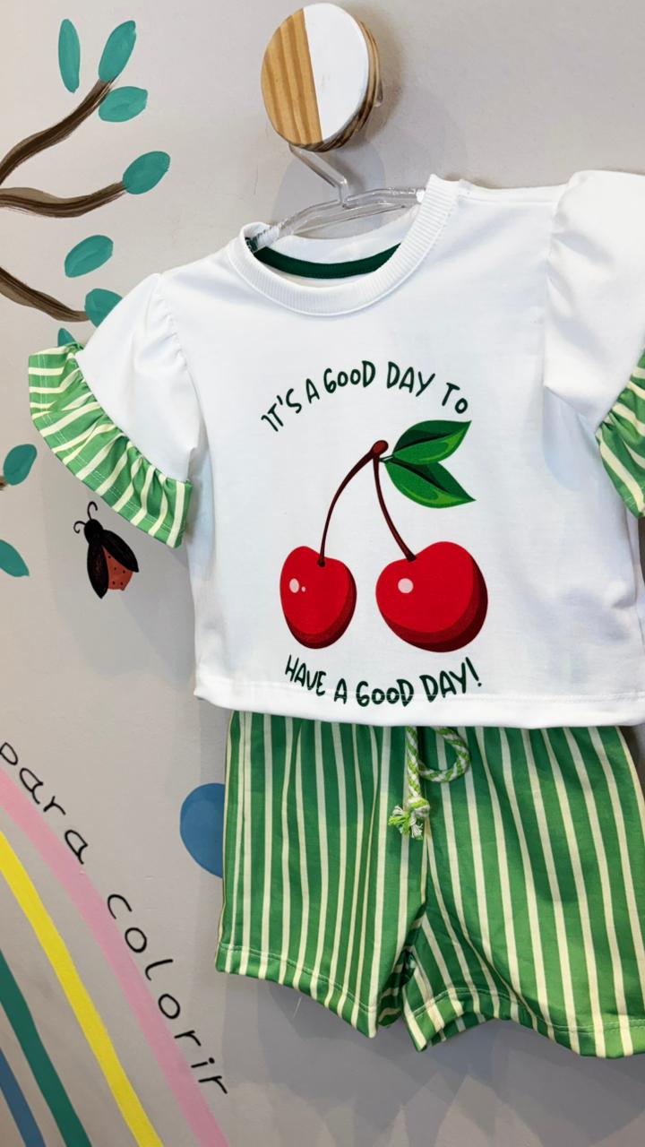 Conjunto Infantil Estampa Cereja Have a Good Day | Lá Colorê