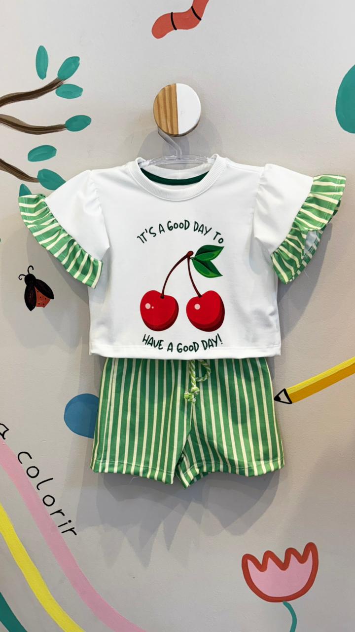 Conjunto Infantil Estampa Cereja Have a Good Day | Lá Colorê