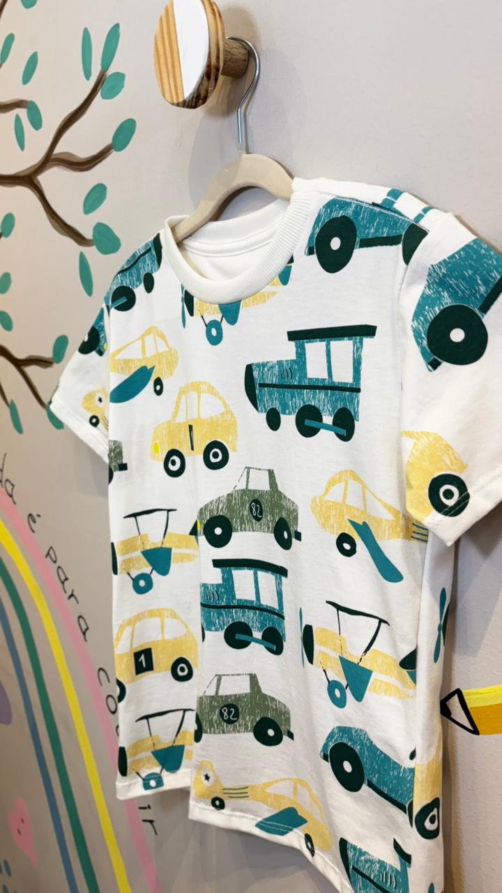 T-Shirt Infantil Branca com Estampa Car 82 - 100% Algodão | Lá Colorê
