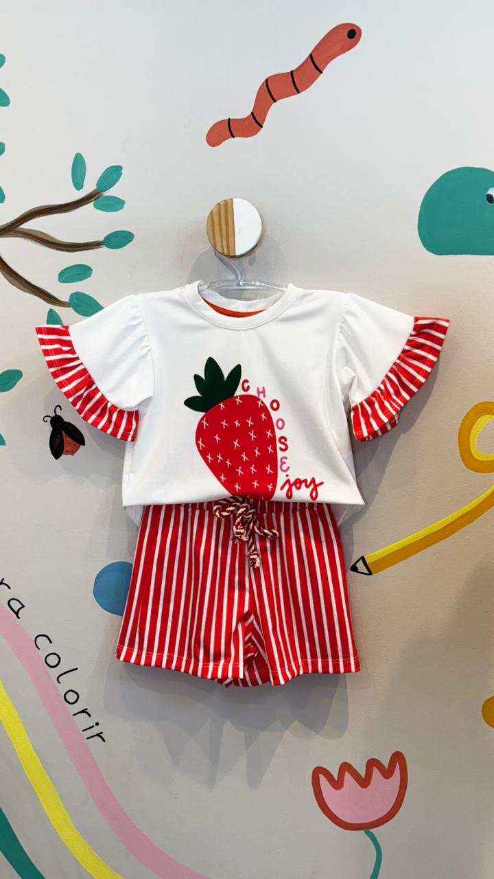 Conjunto Infantil Estampa Morango Chose | Lá Colorê