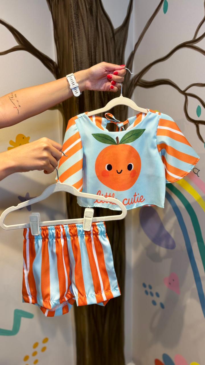 Conjunto Infantil Estampa Laranjita | Lá Colorê