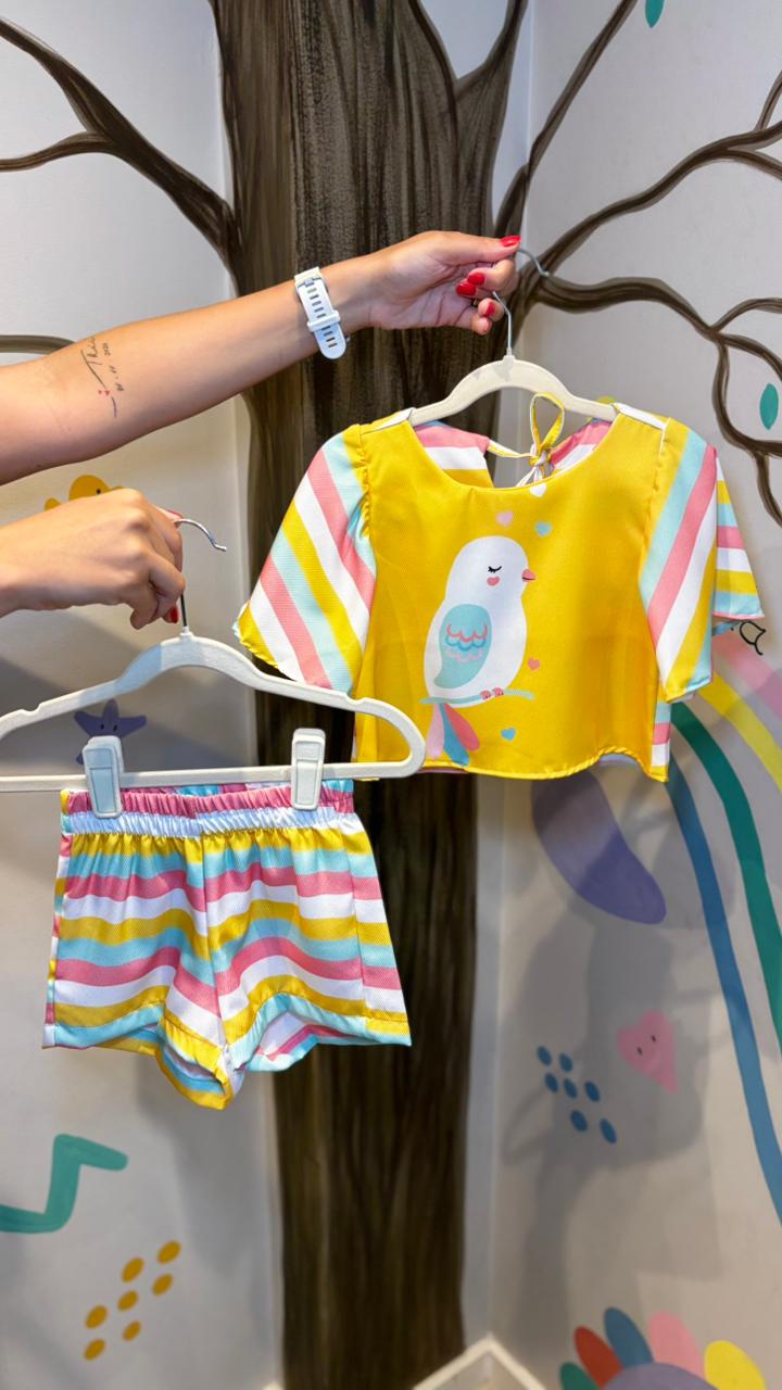 Conjunto Infantil Estampa Passarinho | Lá Colorê