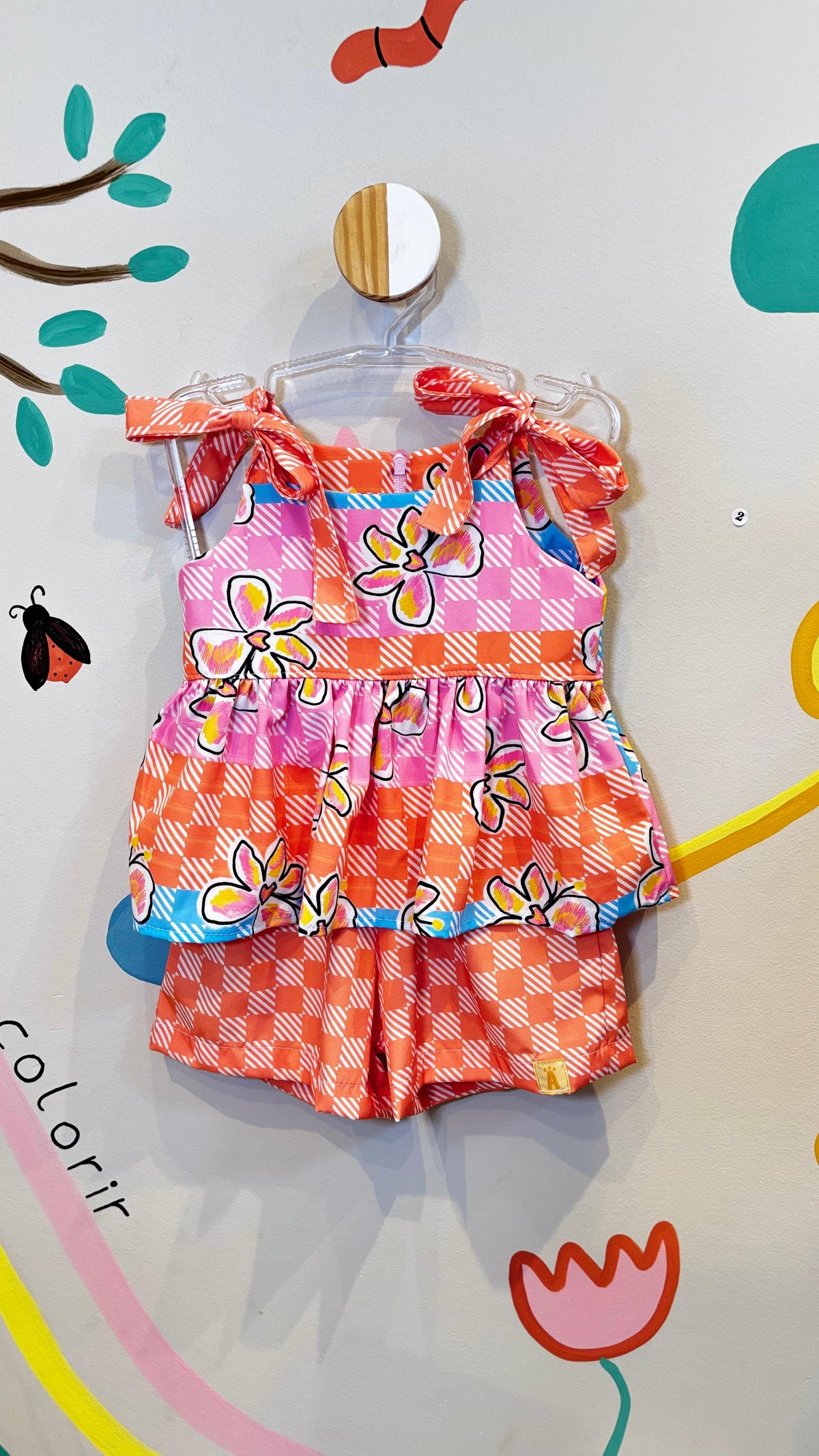 Conjunto Infantil Estampa Xadrez Floral | Lá Colorê