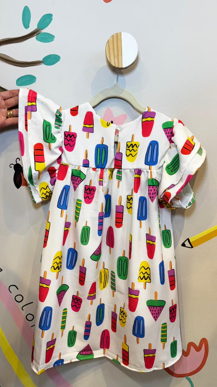 Vestido Infantil FluFlu Estampa Picolés | Lá Colorê