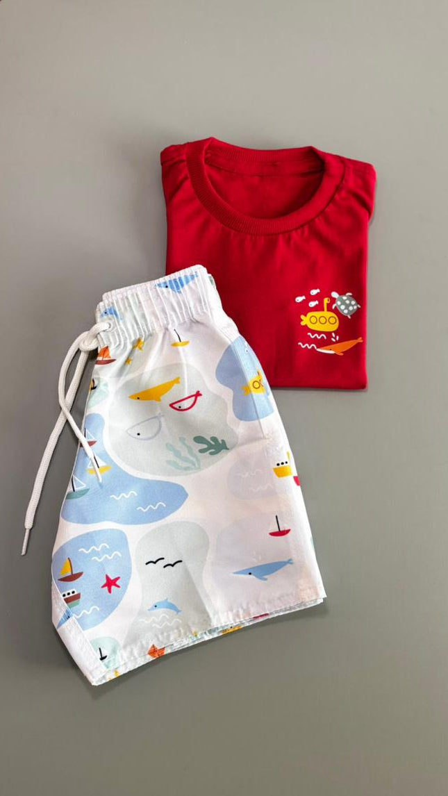 Conjunto Infantil Estampa Submarino - T-Shirt + Short Estampado | Lá Colorê