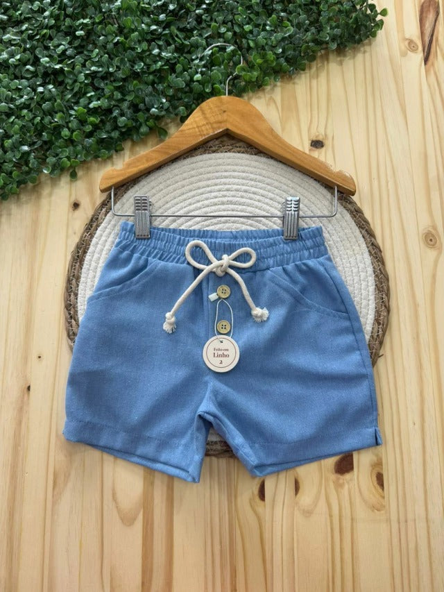 Bermuda Infantil em Linho Azul Bebê | Lá Colorê