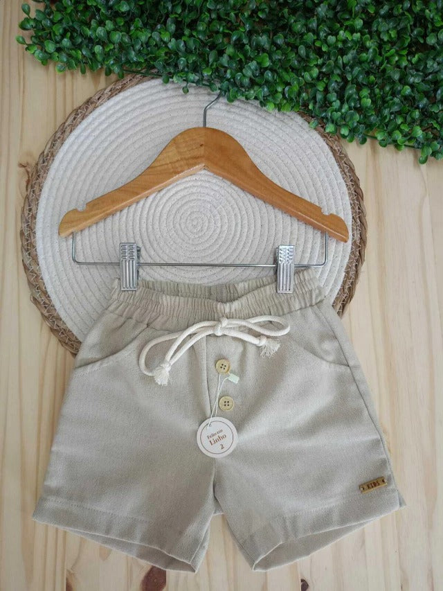 Bermuda Infantil em Linho Bege Areia | Lá Colorê