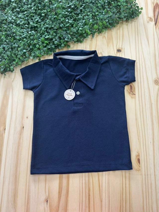 Camisa Infantil Gola Polo Azul Marinho em Tricô - 100% Algodão | Lá Colorê
