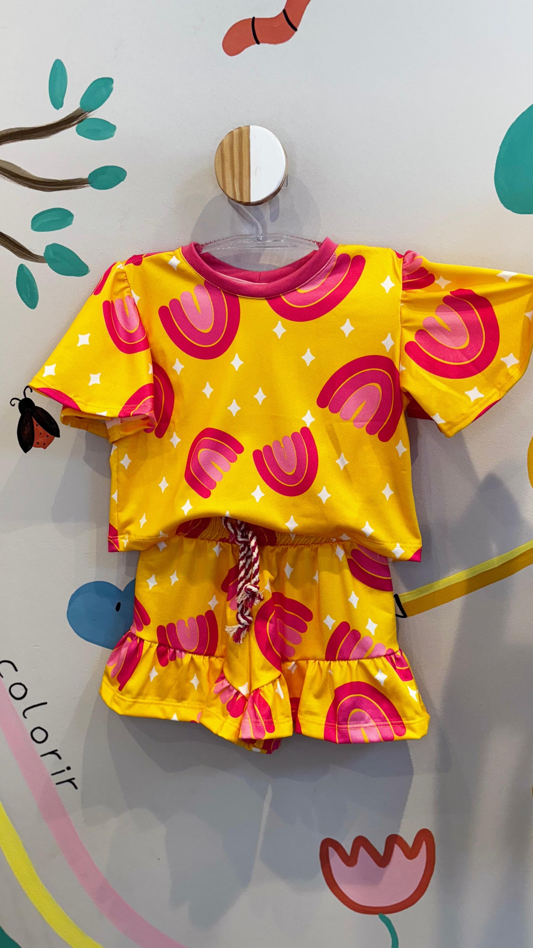 Conjunto Infantil Estampa Arco-Íris Pink Confort | Lá Colorê