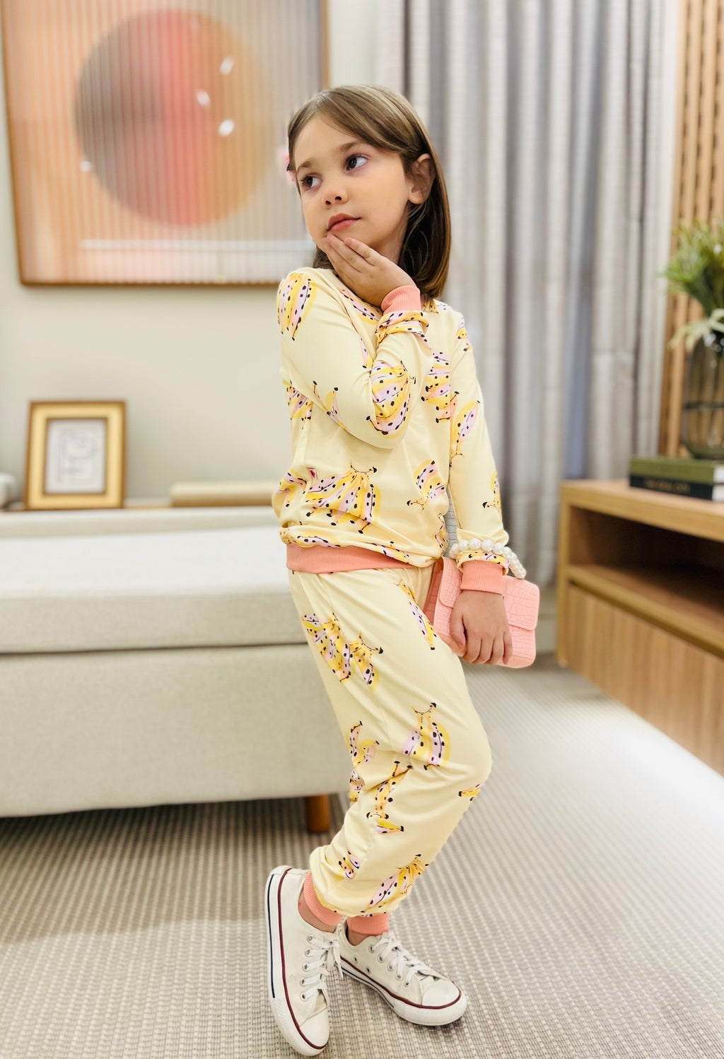 Conjunto Infantil Feminino Amarelo Banana Manga Longa | Lá Colorê