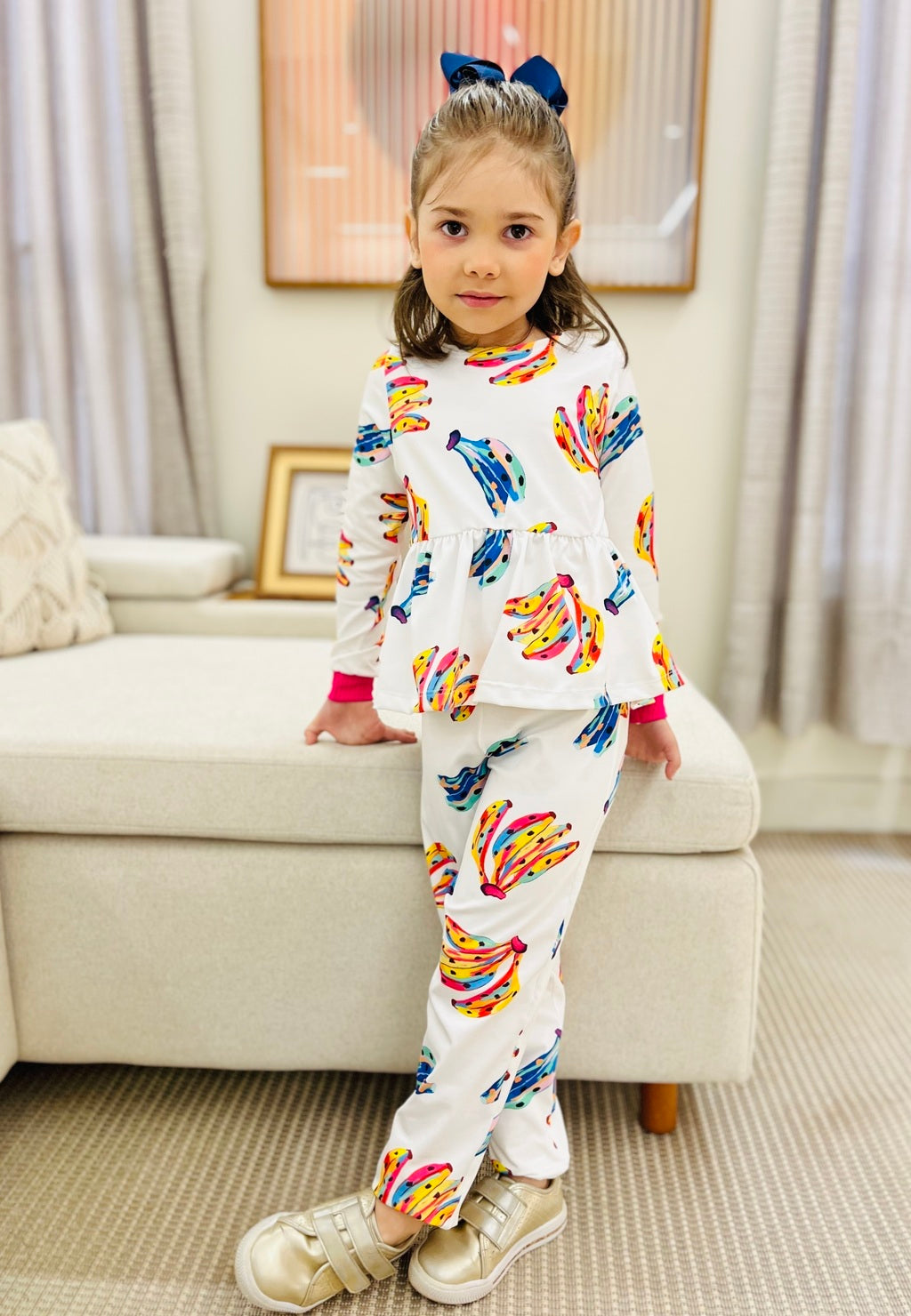 Conjunto Infantil Feminino Branco Banana Manga Longa | Lá Colorê