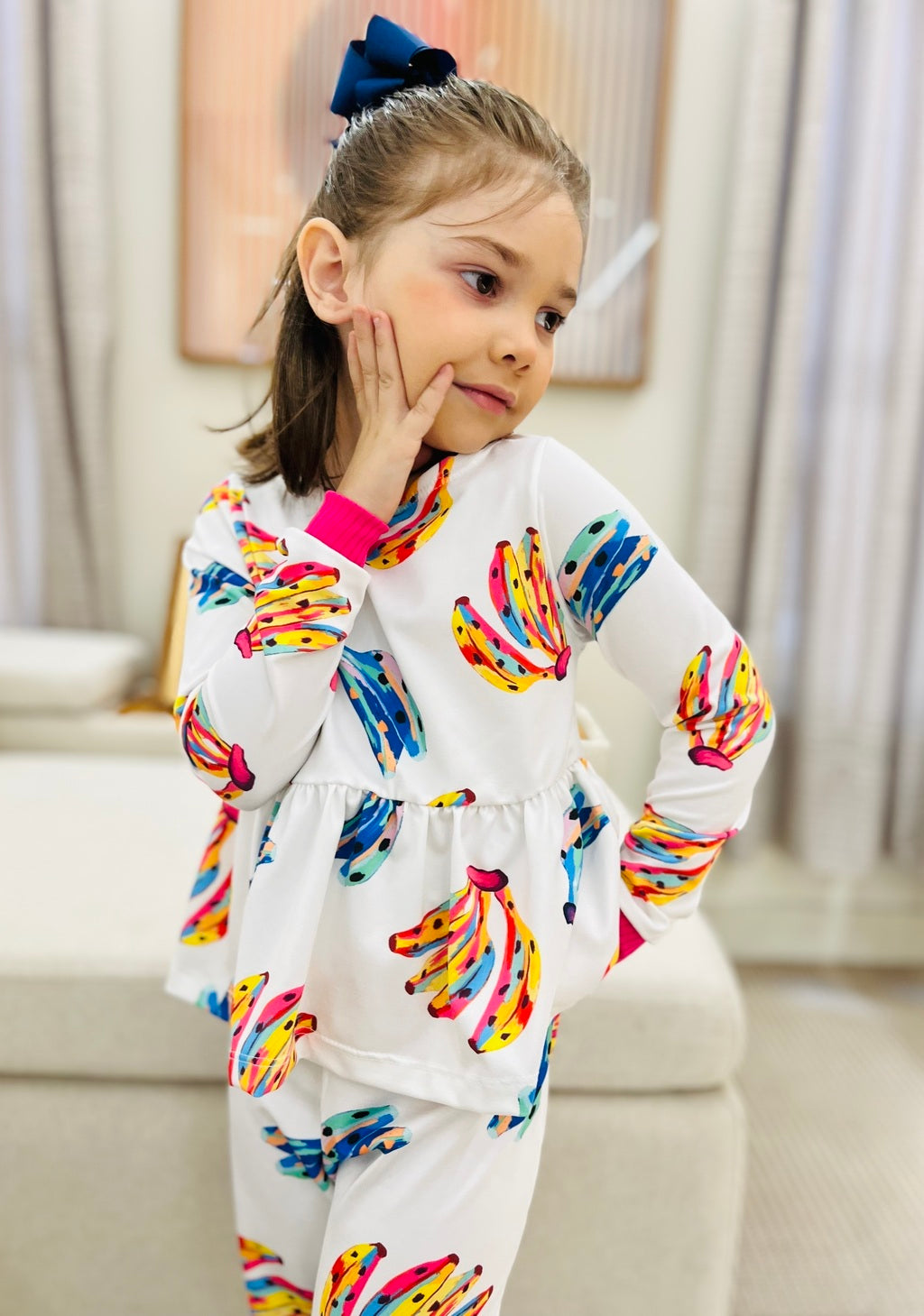Conjunto Infantil Feminino Branco Banana Manga Longa | Lá Colorê