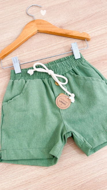 Bermuda Infantil em Linho Verde Menta | Lá Colorê
