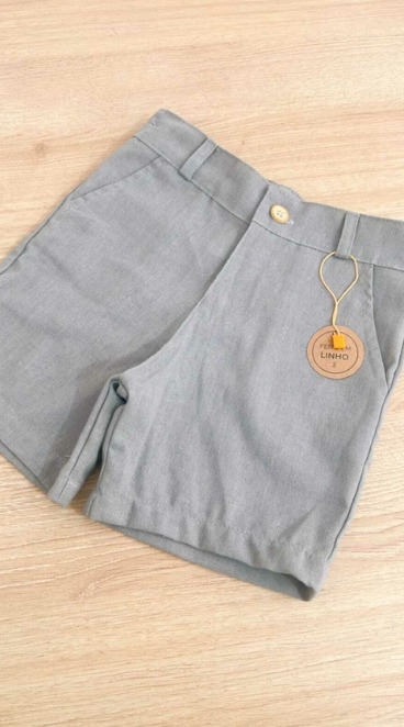 Bermuda Infantil Social em Linho Cinza | Lá Colorê