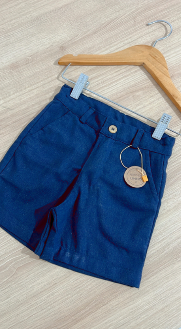 Bermuda Infantil Social em Linho Azul Marinho | Lá Colorê