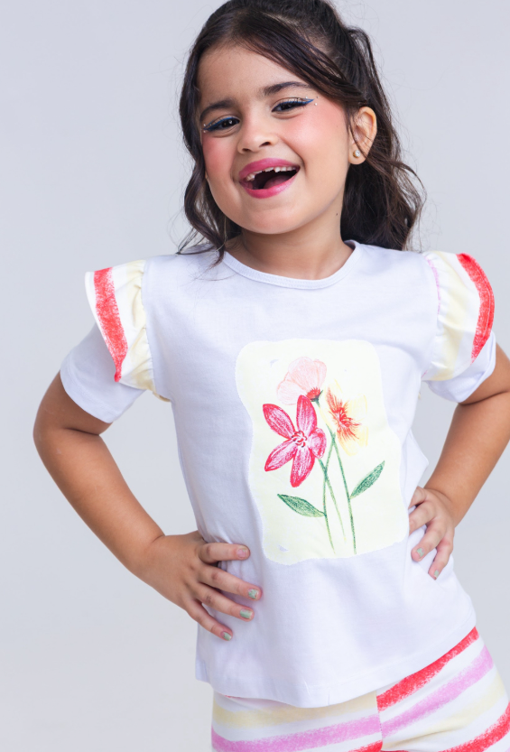 Conjunto Infantil Legging + Blusa 100% Algodão Flores | Lá Colorê