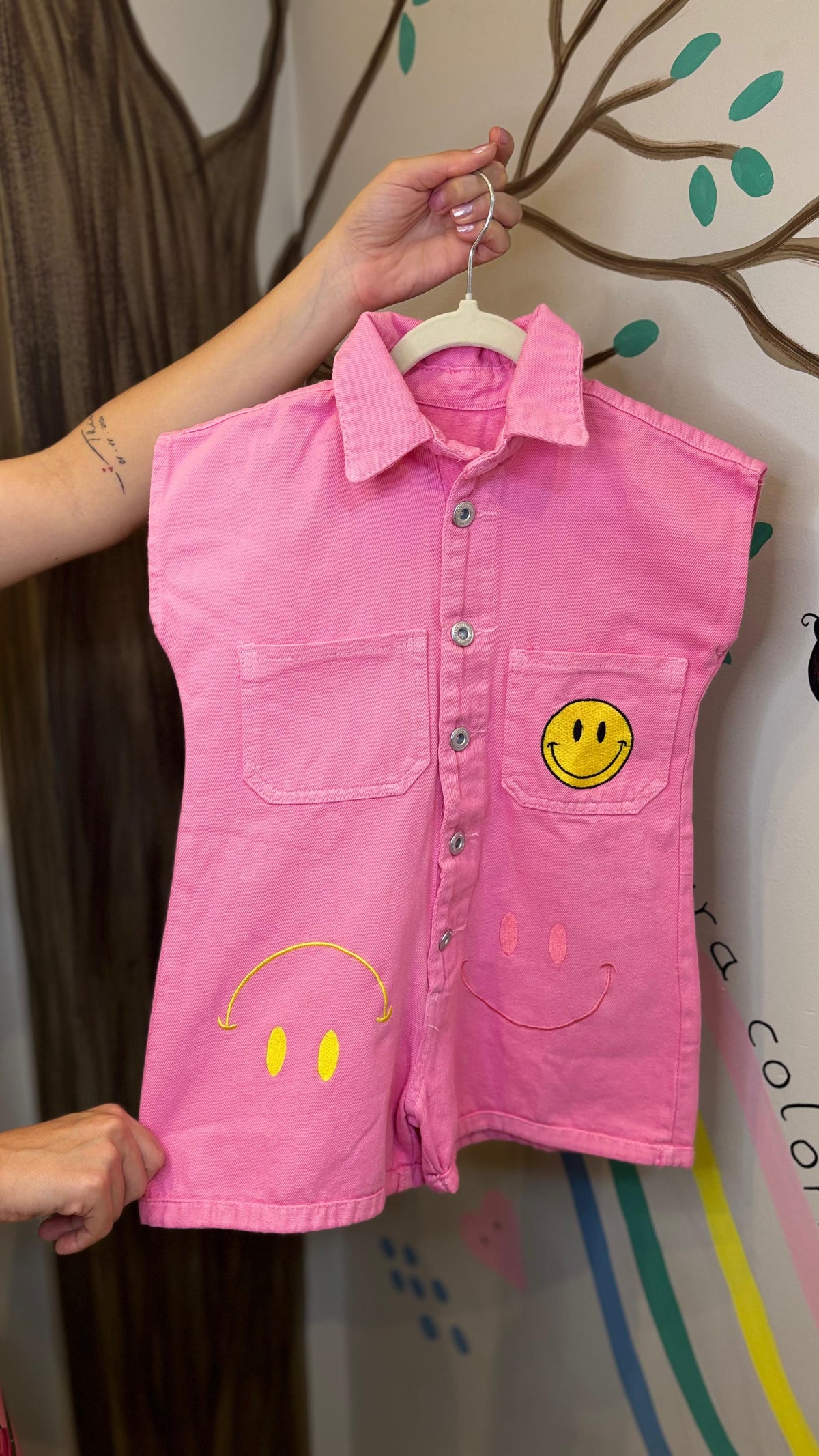 Macaquinho Infantil Smile Jeans 100% Algodão | Lá Colorê