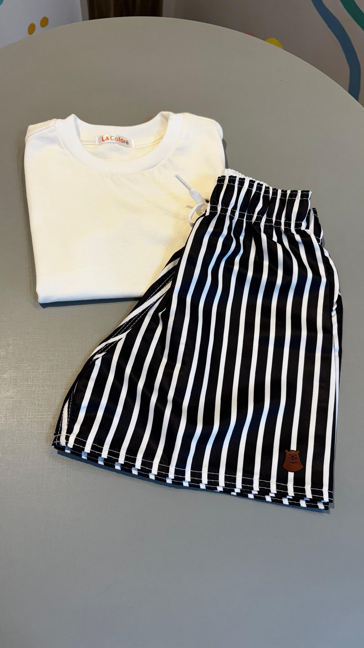 Short Infantil Tactel Premium - Estampa Listrado Preto | Lá Colorê