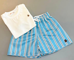 Short Infantil Tactel Premium – Estampa Listrado Céu | Lá Colorê