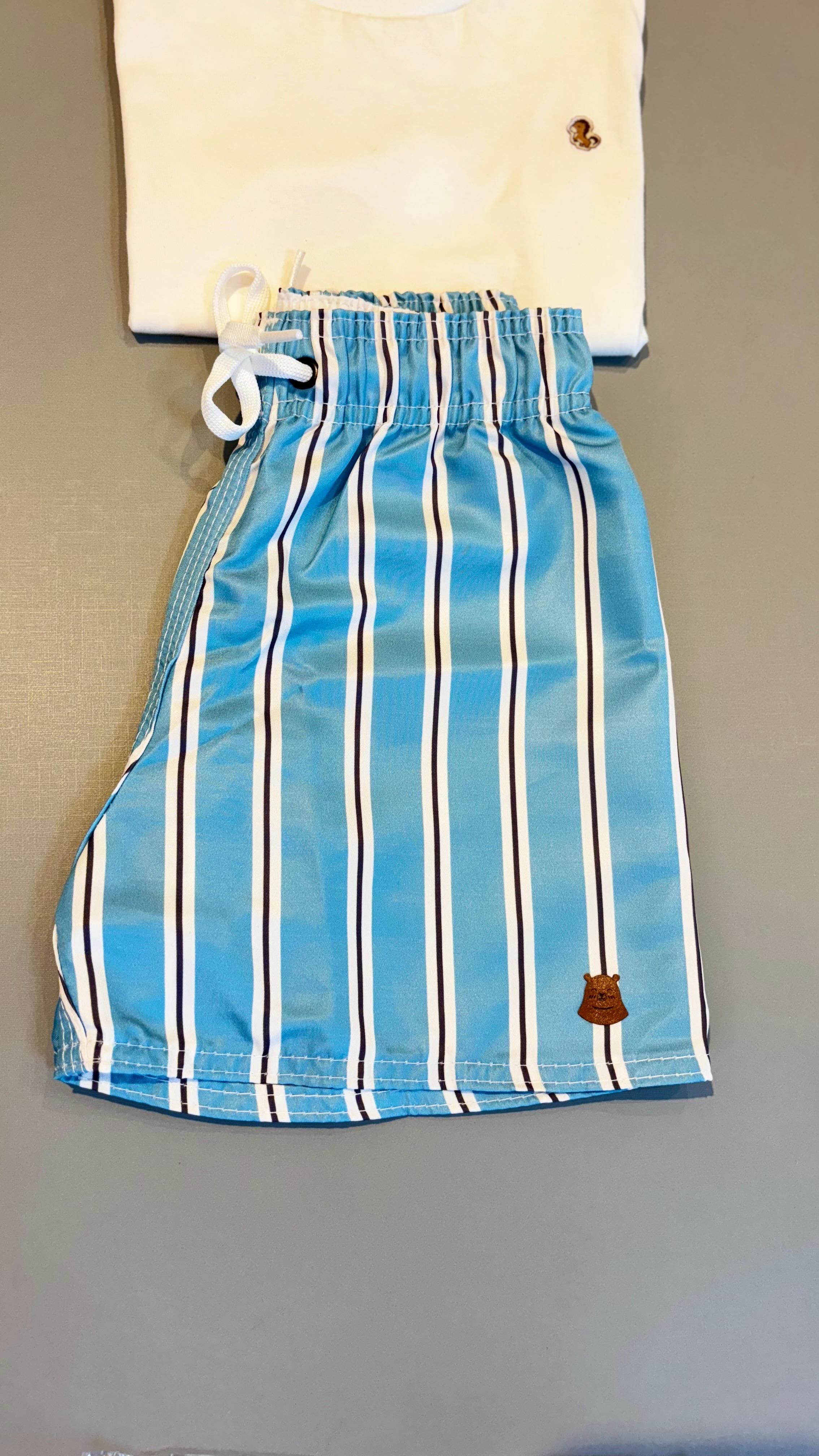 Short Infantil Tactel Premium – Estampa Listrado Céu | Lá Colorê