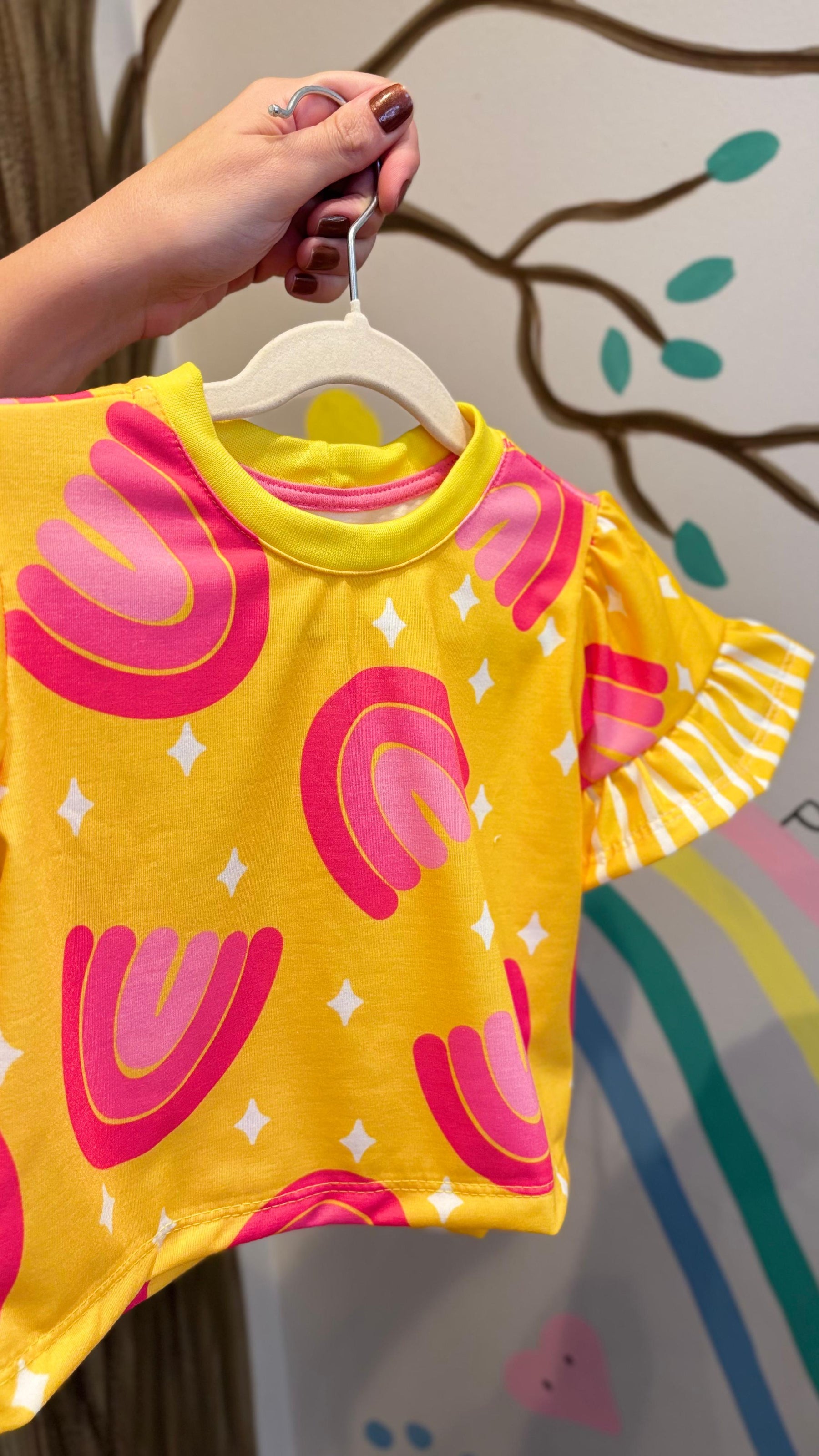 Conjunto Infantil Estampa Arco-Íris Yellow | Lá Colorê