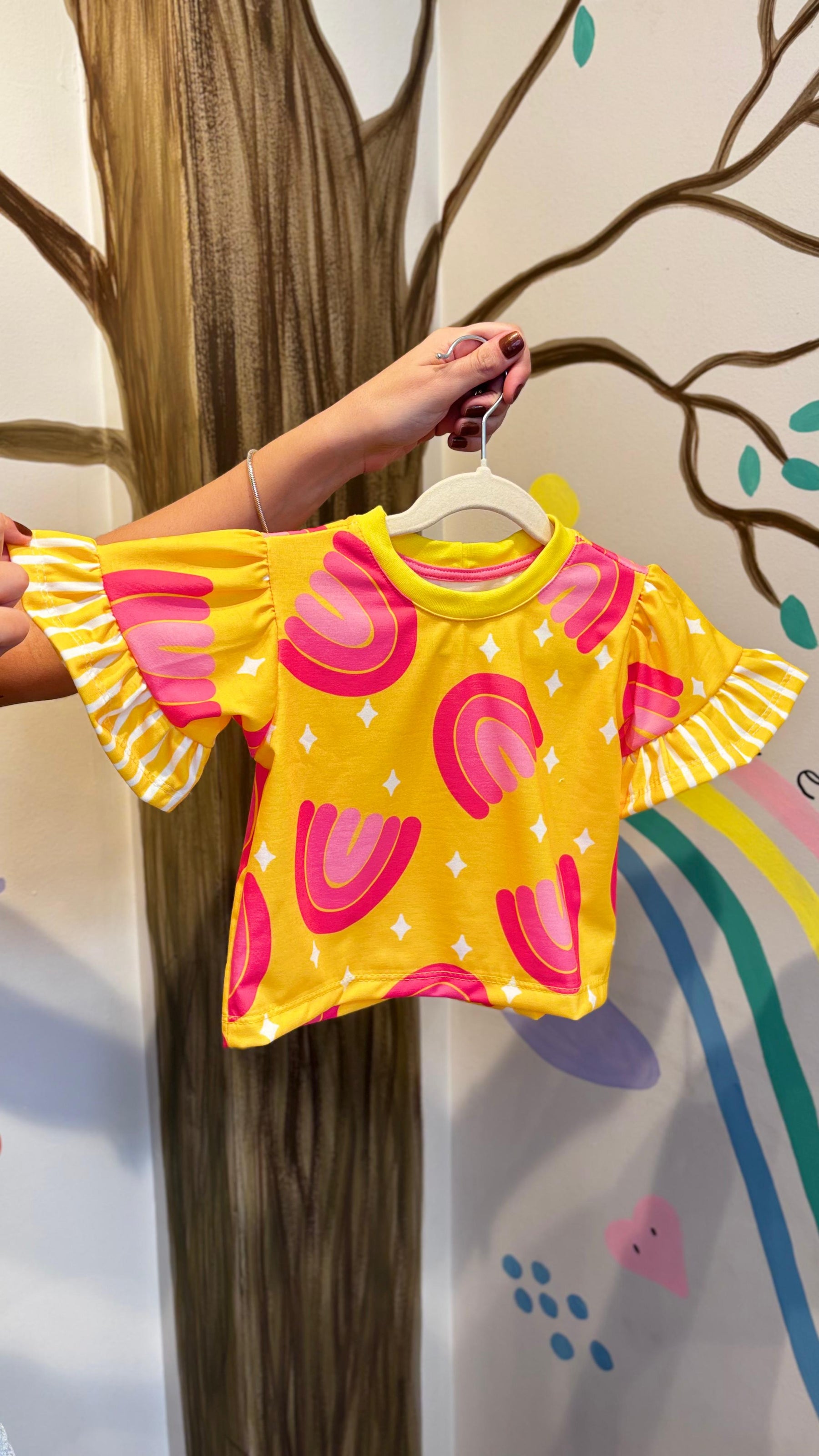 Conjunto Infantil Estampa Arco-Íris Yellow | Lá Colorê