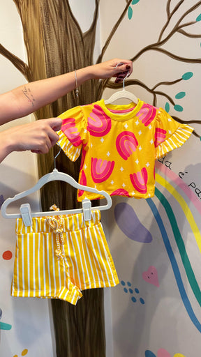 Conjunto Infantil Estampa Arco-Íris Yellow | Lá Colorê