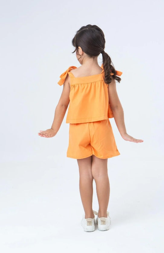 Conjunto Infantil Tricoline Liso Laranja | Lá Colorê