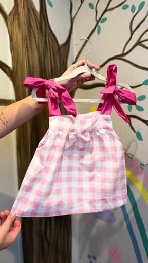 Conjunto Infantil Xadrez Vichy Rosa Pink em Tricoline | Lá Colorê