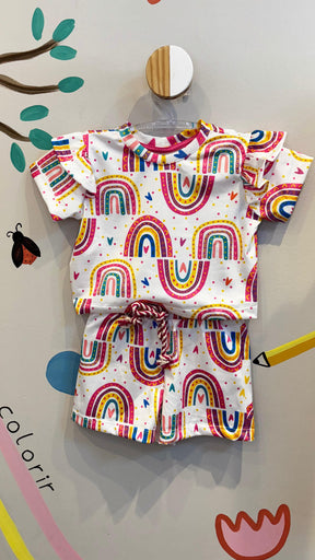 Conjunto Infantil Estampa Arco-íris Duplo Babado Confort | Lá Colorê