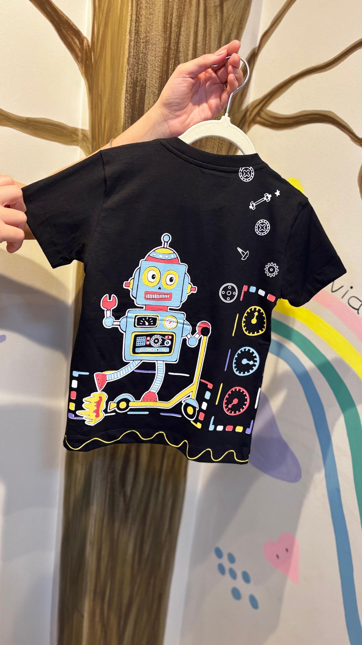 T-Shirt Infantil Preta com Estampa de Cachorro Robô - 100% Algodão