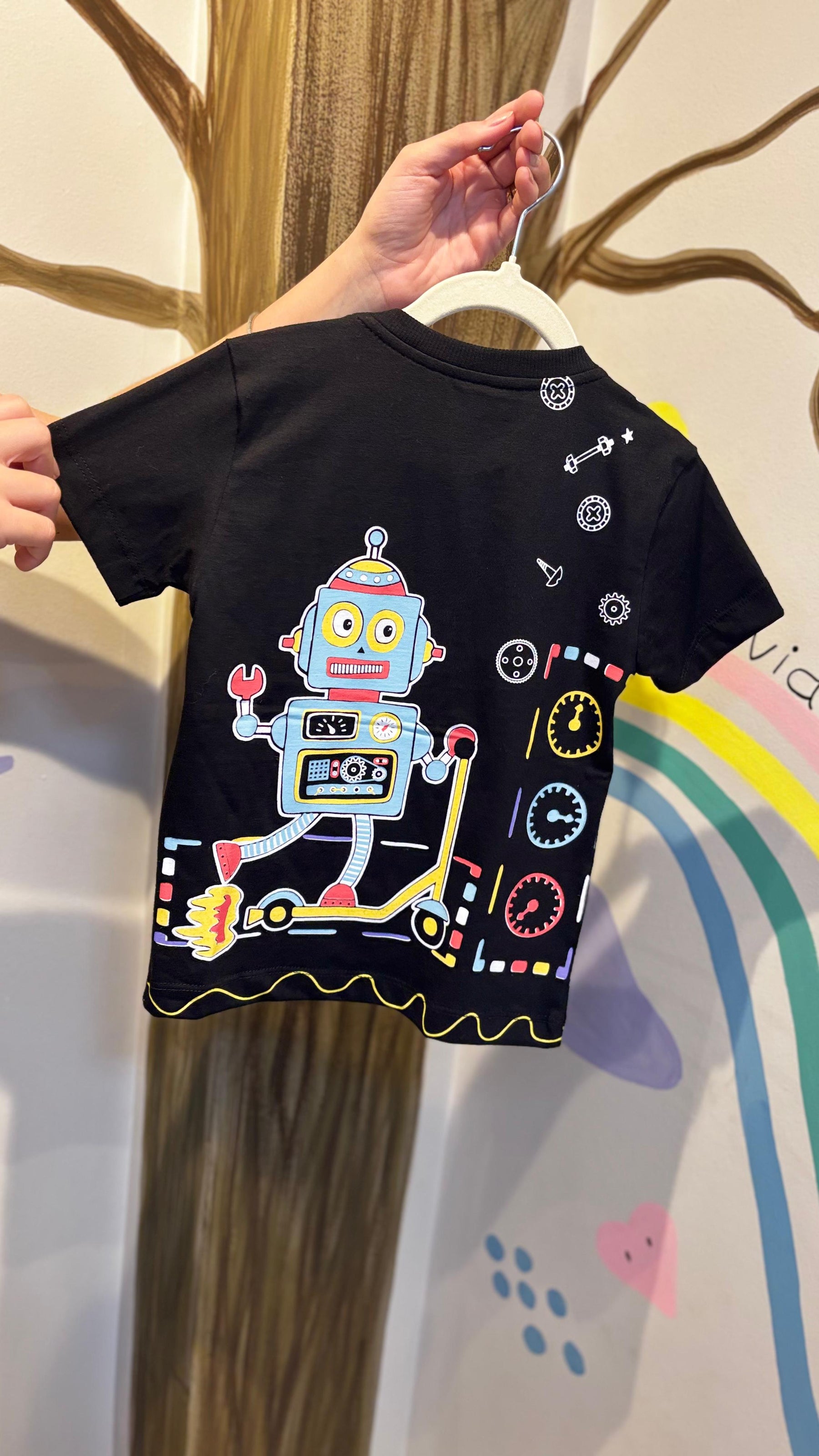 T-Shirt Infantil Preta com Estampa de Cachorro Robô - 100% Algodão