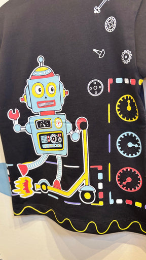 T-Shirt Infantil Preta com Estampa de Cachorro Robô - 100% Algodão
