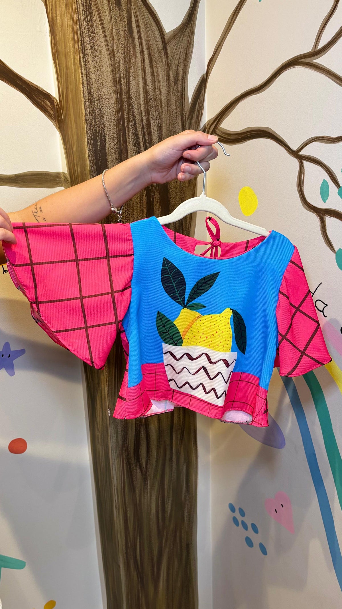 Conjunto Infantil Estampa Limão Pink Manga Xadrez | Lá Colorê