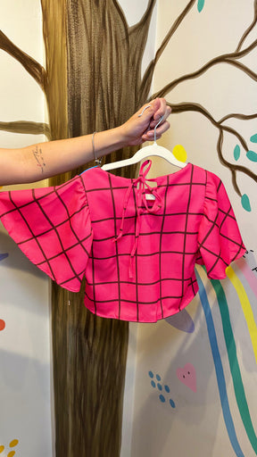 Conjunto Infantil Estampa Limão Pink Manga Xadrez | Lá Colorê