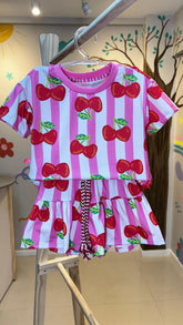 Conjunto Infantil Estampa Cereja Listrada Rosa | Lá Colorê
