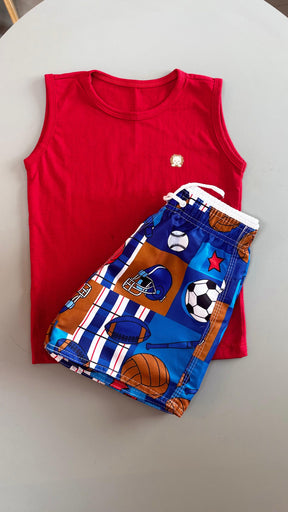 Conjunto Infantil Regata Vermelha e Short Tactel na Estampa NBA | Lá Colorê