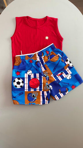 Conjunto Infantil Regata Vermelha e Short Tactel na Estampa NBA | Lá Colorê
