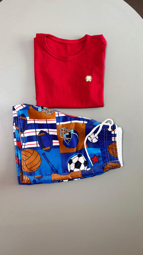 Conjunto Infantil Regata Vermelha e Short Tactel na Estampa NBA | Lá Colorê