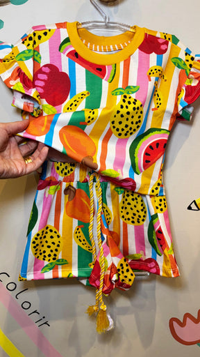 Conjunto Infantil Estampa Frutal Listradinho | Lá Colorê