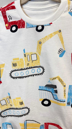 T-Shirt Infantil Branca com Estampa Guindaste - 100% Algodão | Lá Colorê